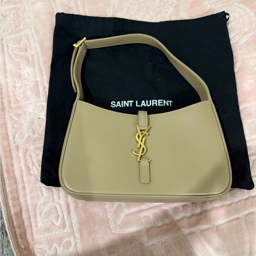 Yves Saint Laurent Le 5 A 7 Tan Shoulder Bag with Gold Logo